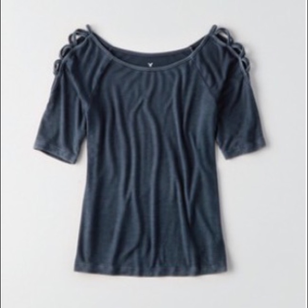 American Eagle Navy Top with Cut-out Sleeve
